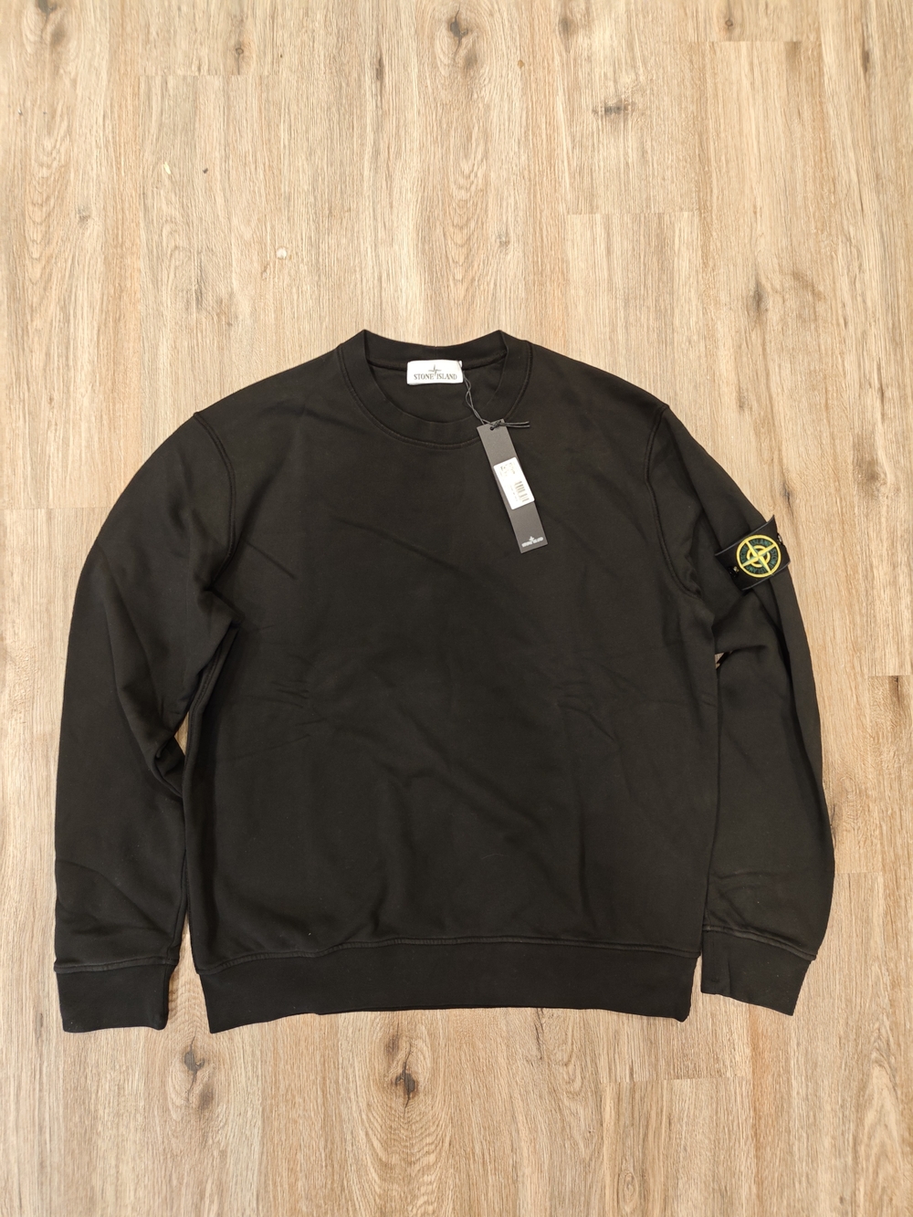 [TOP] Stone Island Black Crewneck Sweatshirt with Compass Patch